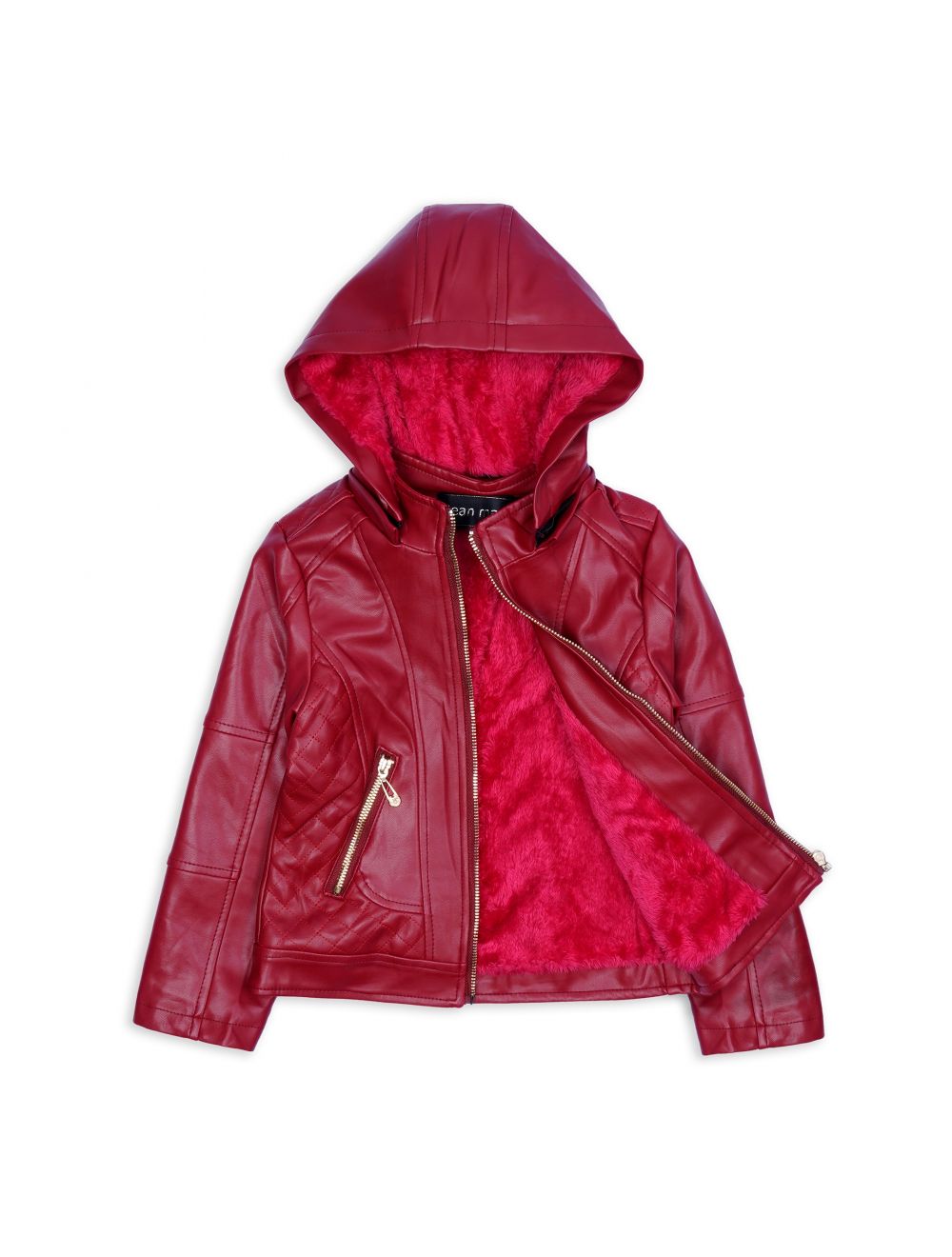 Little One Baby Leather Jacket Red With Removable Hoodie